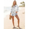 image:imageAstylish Women 2026 Loose Fit Tops Cotton Linen Button Down Shirts Collared Roll Up Long Sleeve V Neck BlousesY White Floral