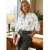 image:imageAstylish Women 2026 Loose Fit Tops Cotton Linen Button Down Shirts Collared Roll Up Long Sleeve V Neck BlousesY White Floral