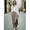 image:imageAstylish Women 2026 Loose Fit Tops Cotton Linen Button Down Shirts Collared Roll Up Long Sleeve V Neck BlousesY White Floral