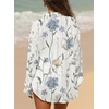 image:imageAstylish Women 2026 Loose Fit Tops Cotton Linen Button Down Shirts Collared Roll Up Long Sleeve V Neck BlousesY White Floral