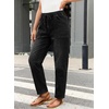 image:imageAstylish Womens Elastic Waist Jeans Drawstring Stretch Denim Pants with Functional PocketsBlack