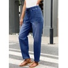 image:imageAstylish Womens Elastic Waist Jeans Drawstring Stretch Denim Pants with Functional PocketsBluing