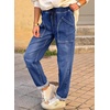 image:imageAstylish Womens Elastic Waist Jeans Drawstring Stretch Denim Pants with Functional PocketsBluing