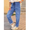 image:imageAstylish Womens Elastic Waist Jeans Drawstring Stretch Denim Pants with Functional PocketsDark Blue