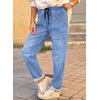 image:imageAstylish Womens Elastic Waist Jeans Drawstring Stretch Denim Pants with Functional PocketsLight Blue