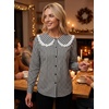 image:imageAstylish Womens Gingham Tops Lace Collar Elegant Blouses Long Sleeve Button Down ShirtsBlack