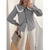 image:imageAstylish Womens Gingham Tops Lace Collar Elegant Blouses Long Sleeve Button Down ShirtsBlack
