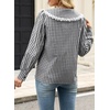 image:imageAstylish Womens Gingham Tops Lace Collar Elegant Blouses Long Sleeve Button Down ShirtsBlack