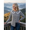 image:imageAstylish Womens Gingham Tops Lace Collar Elegant Blouses Long Sleeve Button Down ShirtsBlack