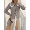 image:imageAstylish Womens Gingham Tops Lace Collar Elegant Blouses Long Sleeve Button Down ShirtsCoffee