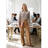 image:imageAstylish Womens Gingham Tops Lace Collar Elegant Blouses Long Sleeve Button Down ShirtsCoffee