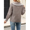 image:imageAstylish Womens Gingham Tops Lace Collar Elegant Blouses Long Sleeve Button Down ShirtsCoffee