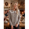 image:imageAstylish Womens Gingham Tops Lace Collar Elegant Blouses Long Sleeve Button Down ShirtsCoffee
