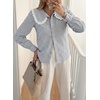 image:imageAstylish Womens Gingham Tops Lace Collar Elegant Blouses Long Sleeve Button Down ShirtsGray