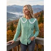 image:imageAstylish Womens Gingham Tops Lace Collar Elegant Blouses Long Sleeve Button Down ShirtsGreen