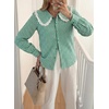 image:imageAstylish Womens Gingham Tops Lace Collar Elegant Blouses Long Sleeve Button Down ShirtsGreen