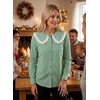 image:imageAstylish Womens Gingham Tops Lace Collar Elegant Blouses Long Sleeve Button Down ShirtsGreen