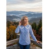 image:imageAstylish Womens Gingham Tops Lace Collar Elegant Blouses Long Sleeve Button Down ShirtsNavy Blue