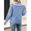 image:imageAstylish Womens Gingham Tops Lace Collar Elegant Blouses Long Sleeve Button Down ShirtsNavy Blue