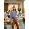 image:imageAstylish Womens Gingham Tops Lace Collar Elegant Blouses Long Sleeve Button Down ShirtsNavy Blue