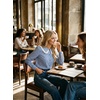image:imageAstylish Womens Gingham Tops Lace Collar Elegant Blouses Long Sleeve Button Down ShirtsNavy Blue