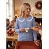 image:imageAstylish Womens Gingham Tops Lace Collar Elegant Blouses Long Sleeve Button Down ShirtsNavy Blue