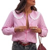 image:imageAstylish Womens Gingham Tops Lace Collar Elegant Blouses Long Sleeve Button Down ShirtsPink