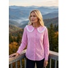 image:imageAstylish Womens Gingham Tops Lace Collar Elegant Blouses Long Sleeve Button Down ShirtsPink