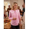 image:imageAstylish Womens Gingham Tops Lace Collar Elegant Blouses Long Sleeve Button Down ShirtsPink