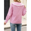 image:imageAstylish Womens Gingham Tops Lace Collar Elegant Blouses Long Sleeve Button Down ShirtsPink