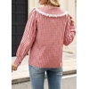 image:imageAstylish Womens Gingham Tops Lace Collar Elegant Blouses Long Sleeve Button Down ShirtsRed