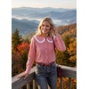 image:imageAstylish Womens Gingham Tops Lace Collar Elegant Blouses Long Sleeve Button Down ShirtsRed