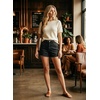 image:imageAstylish Womens High Waisted Denim Shorts Frayed Raw Hem Distressed Jean Shorts Stretchy Casual Summer ShortsBlack