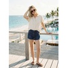 image:imageAstylish Womens High Waisted Denim Shorts Frayed Raw Hem Distressed Jean Shorts Stretchy Casual Summer ShortsDark Blue