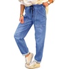 image:imageAstylish Womens Elastic Waist Jeans Drawstring Stretch Denim Pants with Functional PocketsDark Blue