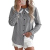 image:imageAstylish Womens Gingham Tops Lace Collar Elegant Blouses Long Sleeve Button Down ShirtsBlack