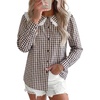 image:imageAstylish Womens Gingham Tops Lace Collar Elegant Blouses Long Sleeve Button Down ShirtsCoffee