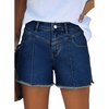 image:imageAstylish Womens High Waisted Denim Shorts Frayed Raw Hem Distressed Jean Shorts Stretchy Casual Summer ShortsDark Blue