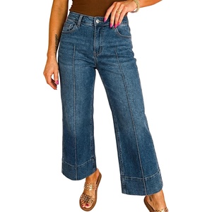 image:imageAstylish Womens 2026 Stretchy Breathable Wide Leg High Waisted Jeans Casual Cropped Ankle Denim Pants with Vertical SeamsY Beau Blue
