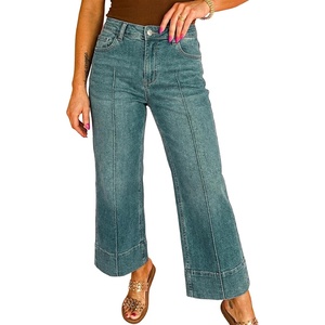 image:imageAstylish Womens 2026 Stretchy Breathable Wide Leg High Waisted Jeans Casual Cropped Ankle Denim Pants with Vertical SeamsY Myosotis