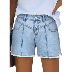 image:imageAstylish Womens High Waisted Denim Shorts Frayed Raw Hem Distressed Jean Shorts Stretchy Casual Summer ShortsMyosotis