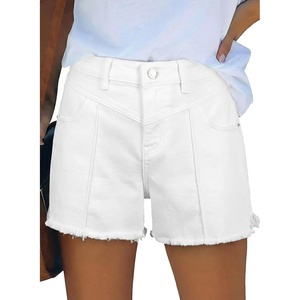 image:imageAstylish Womens High Waisted Denim Shorts Frayed Raw Hem Distressed Jean Shorts Stretchy Casual Summer ShortsWhite