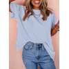 image:imageAstylish Women 2026 Abstract Print Blouses Casual Short Sleeve Crewneck Chic Boho Tops Loose Fit Flowy TunicY Sky Blue Striped