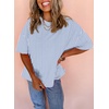 image:imageAstylish Women 2026 Abstract Print Blouses Casual Short Sleeve Crewneck Chic Boho Tops Loose Fit Flowy TunicY Sky Blue Striped