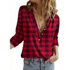 image:imageAstylish Womens ButtonDown Plaid Blouses Dressy Business Work Tunic Tops Casual Cute Long Sleeve V Neck Shirts 2025 Fall Outfits Red Small