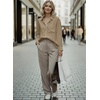 image:imageAstylish Women 2026 Loose Fit Tops Cotton Linen Button Down Shirts Collared Roll Up Long Sleeve V Neck BlousesX Khaki