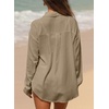 image:imageAstylish Women 2026 Loose Fit Tops Cotton Linen Button Down Shirts Collared Roll Up Long Sleeve V Neck BlousesX Khaki