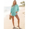 image:imageAstylish Women 2026 Loose Fit Tops Cotton Linen Button Down Shirts Collared Roll Up Long Sleeve V Neck BlousesX Laurel Green