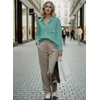image:imageAstylish Women 2026 Loose Fit Tops Cotton Linen Button Down Shirts Collared Roll Up Long Sleeve V Neck BlousesX Laurel Green