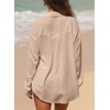 image:imageAstylish Women 2026 Loose Fit Tops Cotton Linen Button Down Shirts Collared Roll Up Long Sleeve V Neck BlousesX Light French Beige